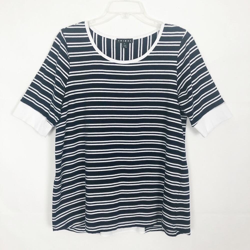 Tribal Striped Back Slit Lace Up Top Size Medium